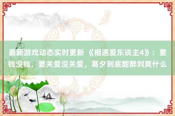 最新游戏动态实时更新 《相遇爱东谈主4》：要钱没钱，要关爱没关爱，葛夕到底酣醉刘爽什么